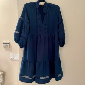 Elegant Jade Blue Dress with Lace Accents